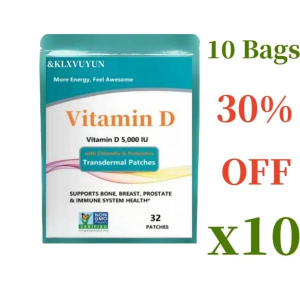 Vitamin D3, Vitamin D 5,000 IU, Transdermal Patches,Vitamin D Supplements with Chlorella, Fruit, Veggies & Probiotics, 32pcs - Image 6