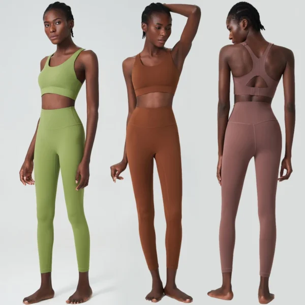 Women Two Pieces Fitness Yoga Set Solid Color Super Stretch Soft Gym Running Suit Buttery Soft Breathable Workout Clothes - Image 2